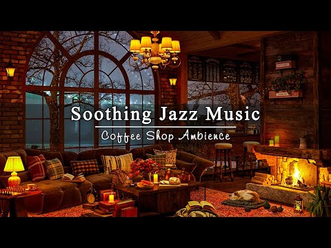 Smooth Jazz Music & Fireplace Sounds at Cozy Coffee Shop Ambience ☕ Soothing Jazz Instrumental Music