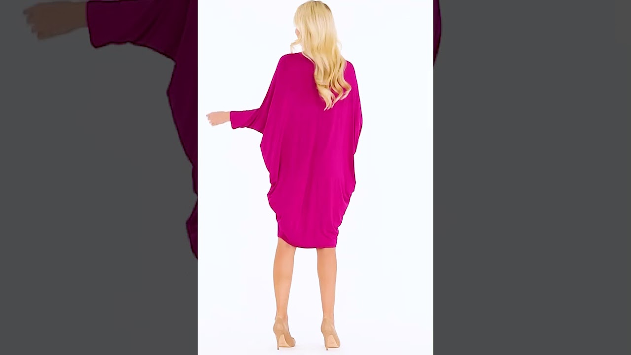 Moa Collection Solid knit dress with a crew neck, long dolman sleeves Style D392