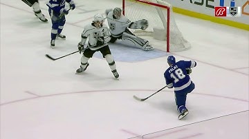 Jonathan Quick makes an amazing glove save on the one-timer by Ondrej Palat.