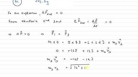 An explosion blows a rock into three parts. Two parts go off at right angles to each other. These