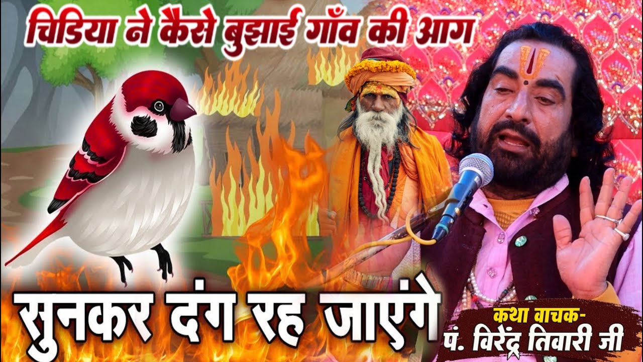 एक चिड़िया ने गाँव मे लगी आग को कैसे बुझाई !! वीरेंद्र तिवारी के द्वरा सुने !साधु को भी झुकाई चिड़िया
