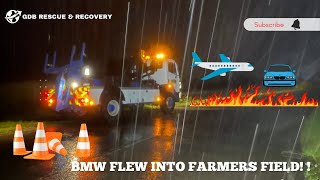 A BMW FLEW into the farmers field!