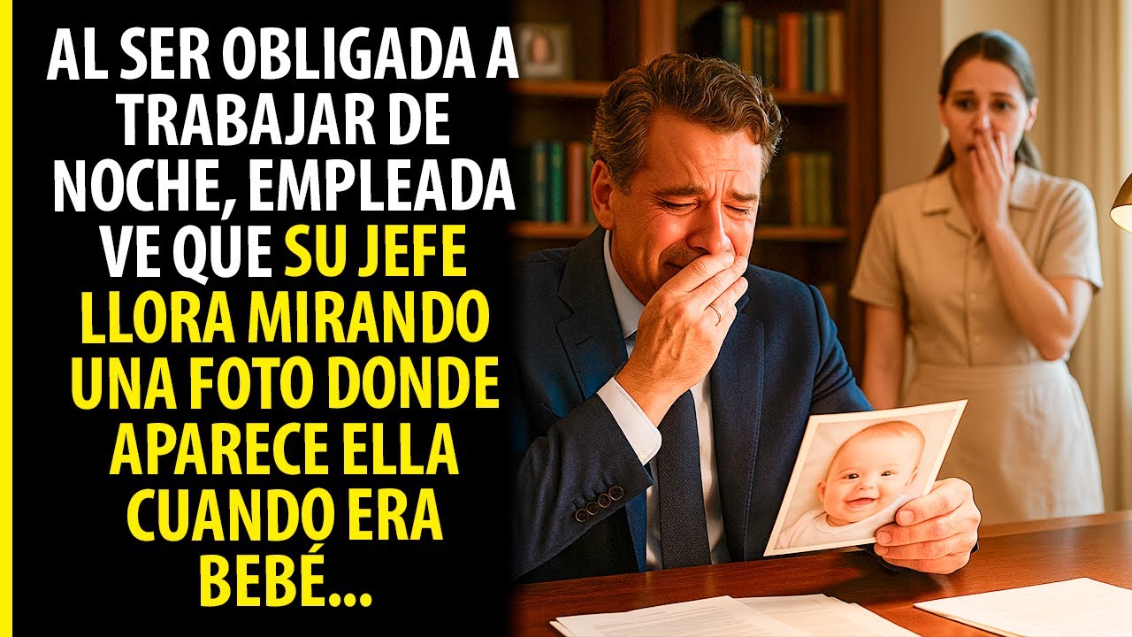 AL SER OBLIGADA A TRABAJAR DE NOCHE, EMPLEADA VE QUE SU JEFE LLORA MIRANDO UNA FOTO DONDE APARECE...