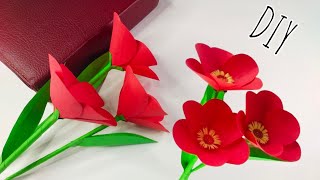 Easy Paper Flower 🥀 | Red Paper Flower | Making Idea For School 🥀