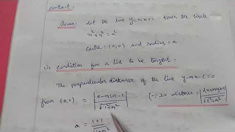 Class 12//chapter 5//condition for the line y=mx+c to be a tangent to the circle x^2+y^2=a^2 and
