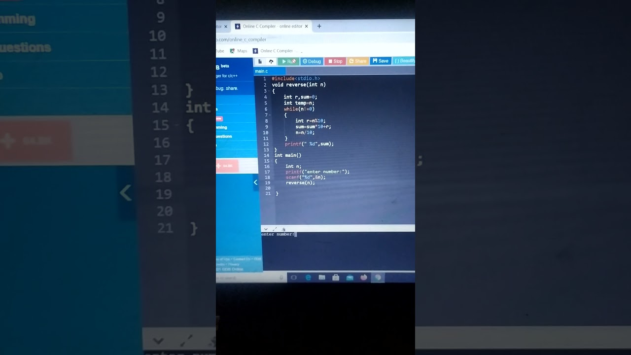 program to Reverse of number using function in c