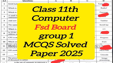 11th Class Computer fsd board solved MCQs group 1 paper 1st year computer mcqs solved Paper group 1