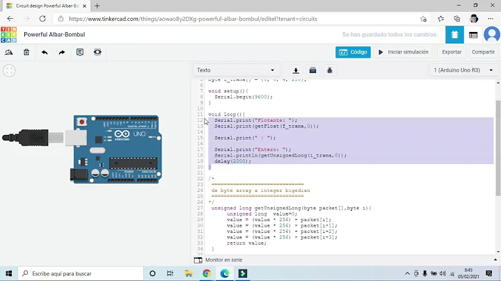 ARDUINO | de byte array a flotante o entero en Arduino  a través el puerto serial