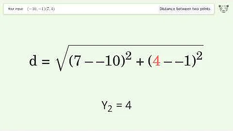 Find the distance between two points p1 (-10,-1) and p2 (7,4): Step-by-Step Video Solution