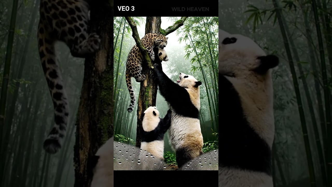 Mother Panda Isn’t Afraid Of The Leopard When Her Cub Is In Danger 