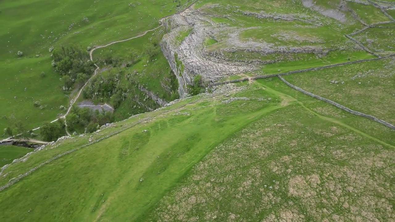 Malham Cove birds eye view 4k