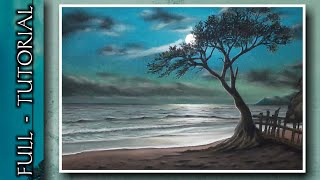 Beach At Night Painting Tutorial | Night Moon Nature Drawing | Soft Pastel Drawing screenshot 5
