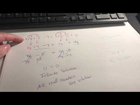 MAT 136 - Solving 1st degree equations - example of all reals or no solution answers