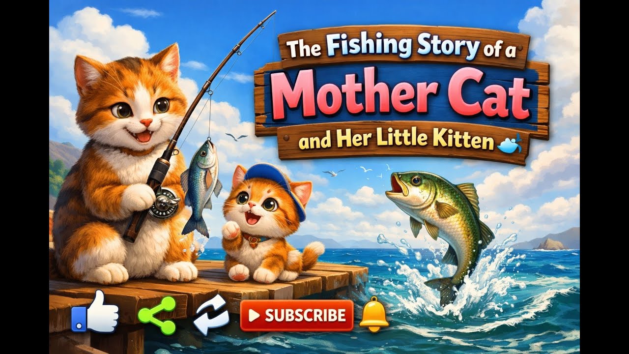 🐱🎣 The Fishing Story of a Mother Cat and Her Little Kitten 🌊🐟 