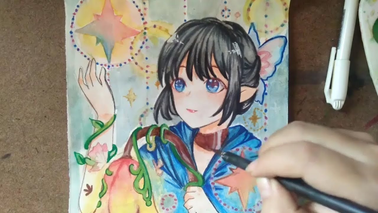 Vẽ phác tranh Anime nữ  màu nước  lưu ý ko vẽ  chì mà là màu nước  phác  thuii nha Đg vẽ thế mà bế tắt cái mặt quá   câu hỏi 936955