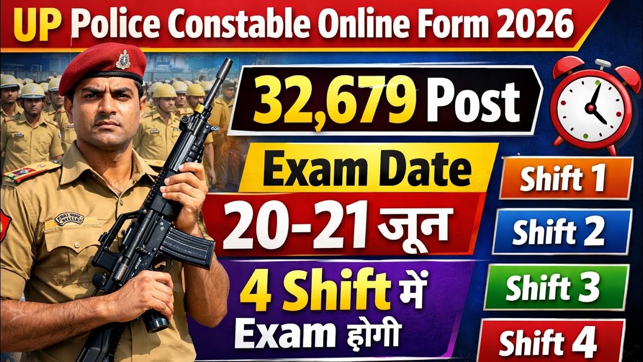 UP Police Constable Exam Date 2026 | 32679 Posts | Exam Date 20-21 June | 4 Shift Exam | Full Detail