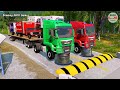 Double flatbed trailer truck vs speed bumpsbusses vs speed bumpsbeamng drive235