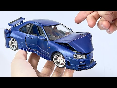 Краш тест Nissan Skyline Gtr 34 разбил машину, полное уничтожение