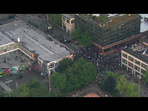 Aerials of police response after man shot during Seattle protest