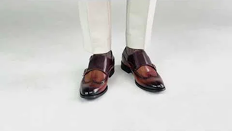 Double Monk Strap Brogue Wingtip - Duo-Tone Cognac Tan (Hand Painted Patina)