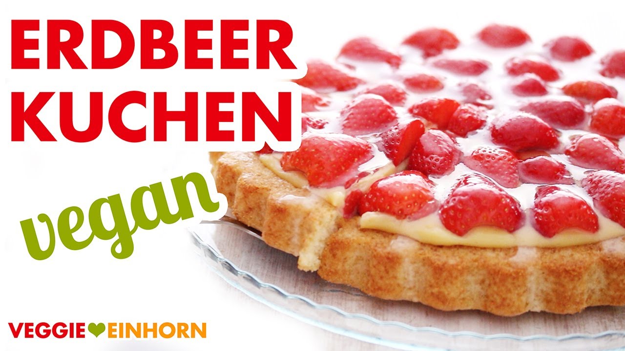 Einfacher veganer Erdbeerkuchen mit Vanillepudding | Kuchen mit veganem Biskuit backen