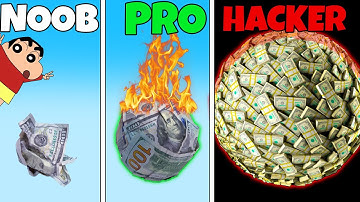 NOOB VS PRO VS HACKER IN GET THE MONEY RUN BALL 3D WITH SHINCHAN & CHOP