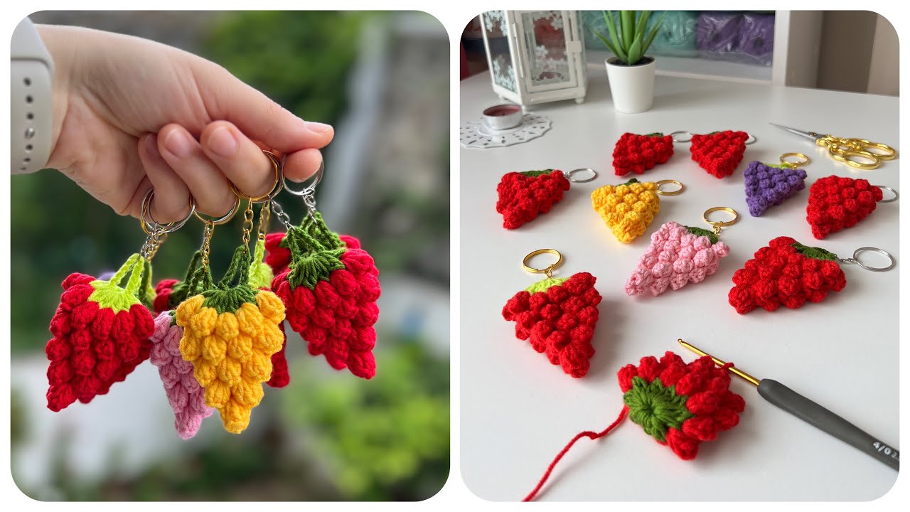 Beautiful 😍 Easy Crochet Strawberry Keychain 🍓🍓 DIY Souvenir Keychain ideas