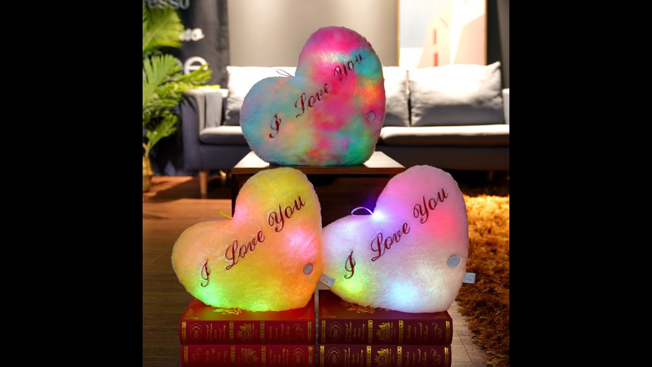 Light Up Plush Heart Shape Pillow Glow In The Dark Plush Toy Pillow For Valentine’s Day And Birthday