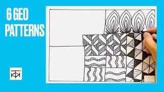 6 Geometric Patterns: EASY Zentangle doodle ideas for BEGINNERS