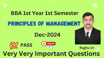 PRINCIPLES OF MANAGEMENT IMPORTANT QUESTIONS 2024 || BBA 1ST YEAR || 1ST SEMESTER
