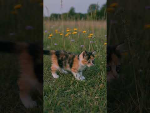 草の中の小さな三毛猫/    Beautiful Calico Cat in Nature 🌿 #子ネコ #三毛猫 #kitten #kittenshorts