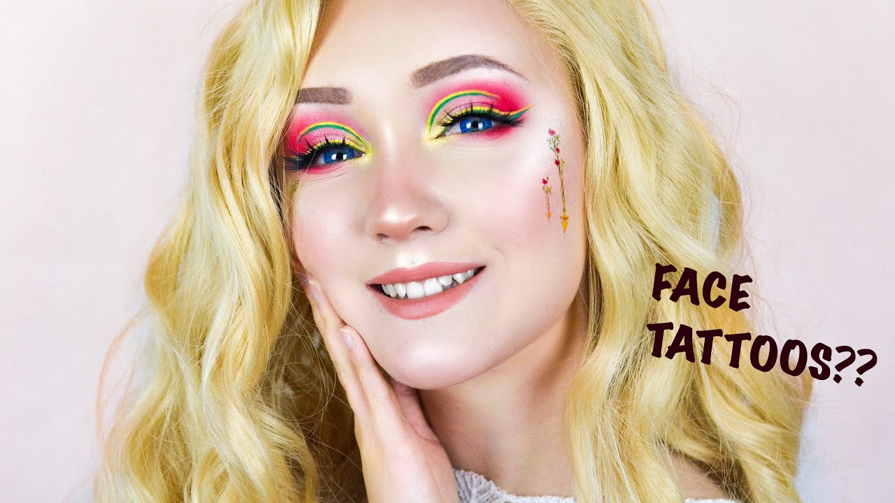 FLOWER FACE TATTOO?! | MAKEUP TUTORIAL USING TEMPORARY TATTOOS + BEAUTY BAY  EYESHADOW PALETTE - YouTube