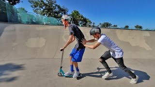 TRAMPOLINE PRO ATTEMPTS SCOOTERING!