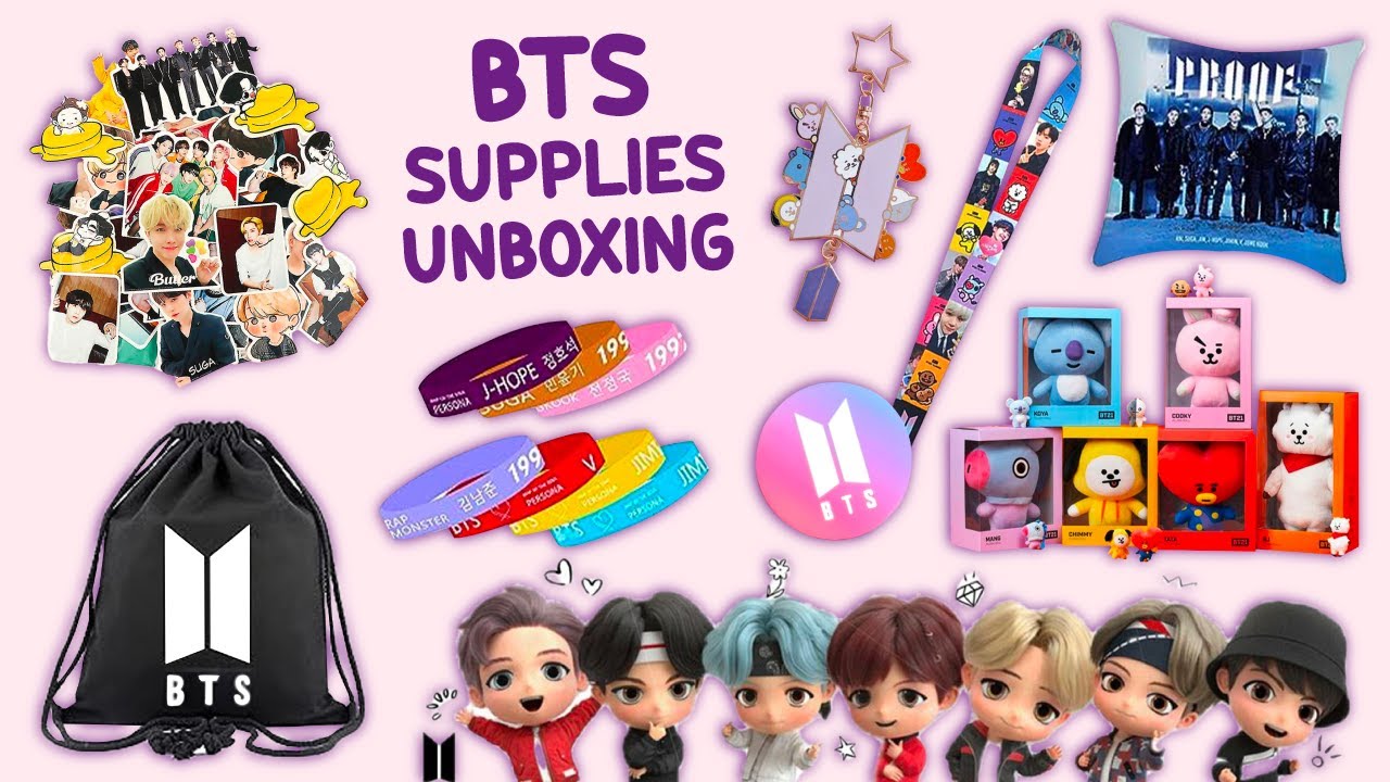 100 BTS SUPPLIES UNBOXING - Keychains, Stickers, Photos and more