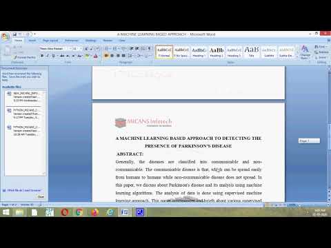 A MACHINE LEARNING BASED APPROACH DETECTING THE PRESENCE OF PARKINSON’S DISEASE PYTHON PROJECT 2020