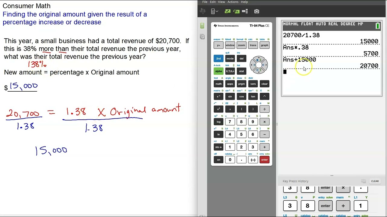 Finding the original amount given the result of a percentage increase or decrease