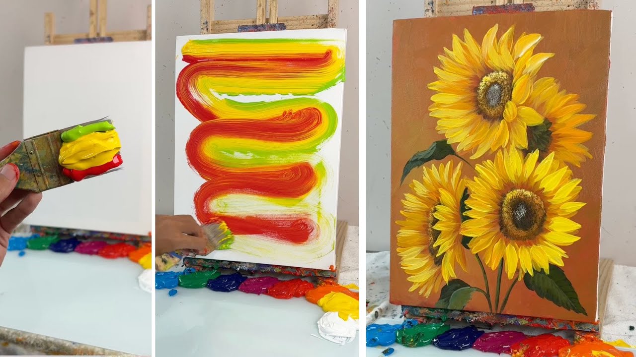 How to Paint Realistic Sunflowers | Easy Acrylic Painting Tutorial for Beginners 