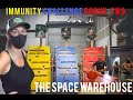 Immunity Challenge at The Space Warehouse - Round Two. Grapple hooks, balance table, pulley ball
