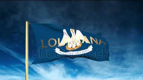 louisiana flag slider style with title. Waving in the wind with cloud background animation Stock