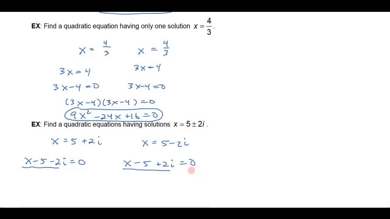 Write a quadratic equation with the given solutions calculator