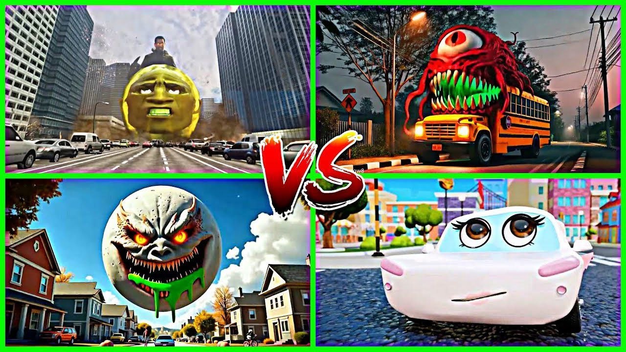 Giant Yellow Fury 🆚 Tentacle Horror Bus 🆚 Slime Demon Moon 🆚 Cute Pink Roadster – Tiles Hop EDM Rush