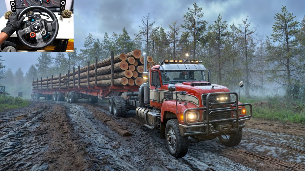 Ultimate Logging With Mack Pinnacle on Muddy Road | SnowRunner | Logitech G29 Gameplay | 