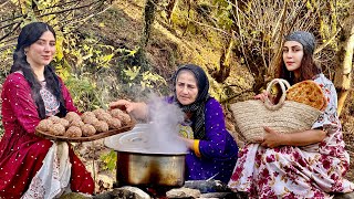 Daily life in the village: cooking Tabrizi meatballs and serving with Berber bread in the garden