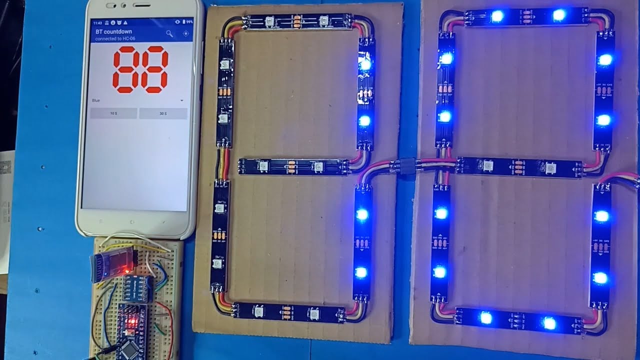 Bluetooth Arduino large 7-segemt display count down timer - YouTube