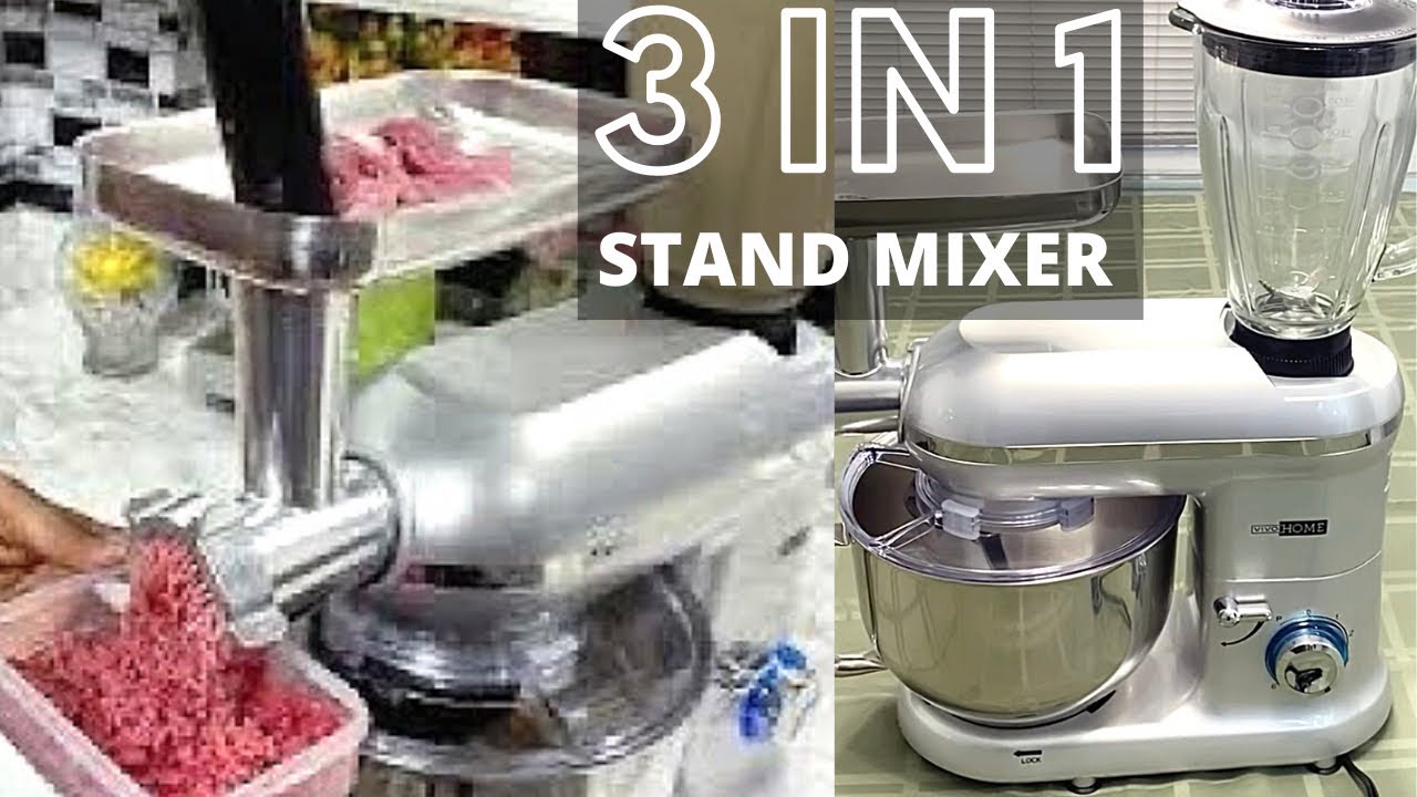 VIVOHOME 6 qt. 6- speed Silver 3 in 1 Multifunctional Stand Mixer