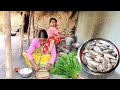 Santali tribe women cooking small fish currydelicious palak curry reciperural village india