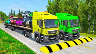 TRANSPORTING PIXAR CARS & FRUITS WITH COLORED & JOHN DEERE vs CLAAS vs TRACTORS - BeamNG.drive #2024