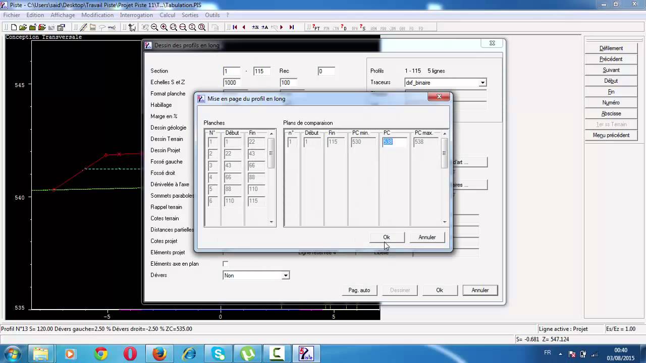 Formation Route et Application dans Piste (profil cubature chaussée)