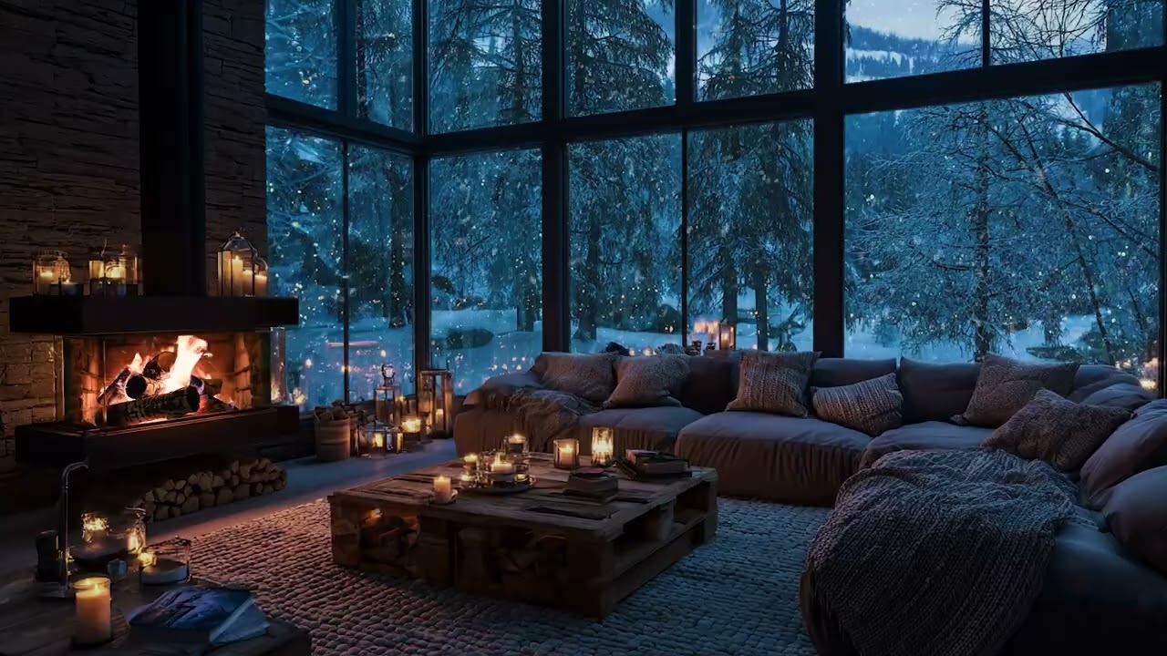 Freezing Winter Wind and Crackling Fire ❄️ Snowy Cabin Night ASMR | Deep Sleep 3H