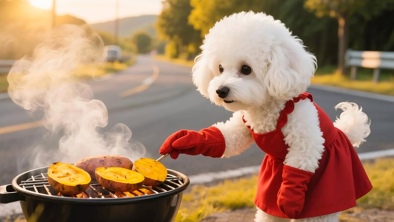 귀여운 강아지와 마마 독이 구운 고구마를 나누며 가난한 사람들을 돕는 따뜻한 이야기